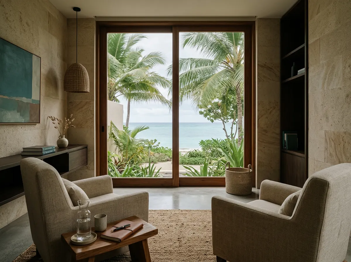 Private psychiatric consultation suite overlooking the ocean